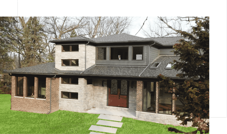 outside showcase of a finished stone home.